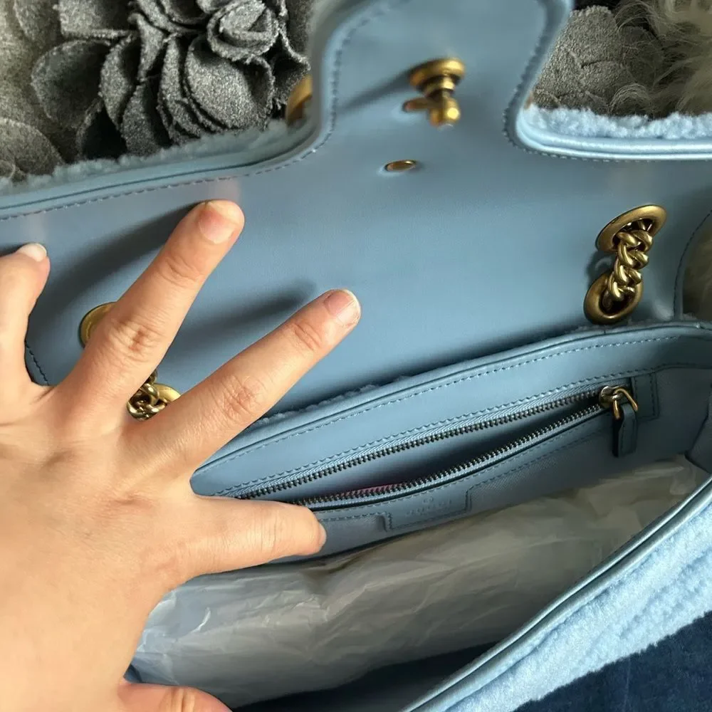 Gucci Marmont Shearling baby blue bag nwt